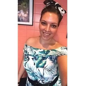 No Boundaries Tropical Print Bodycon Off Shoulder Midi Dress